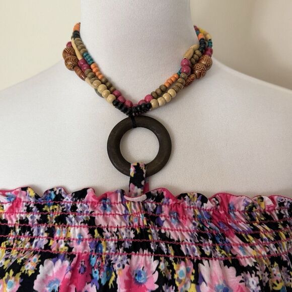 NINA PIU Floral Beaded Tie Sleeveless Dress Gathered Waist Maxi Size Large - Picture 9 of 9